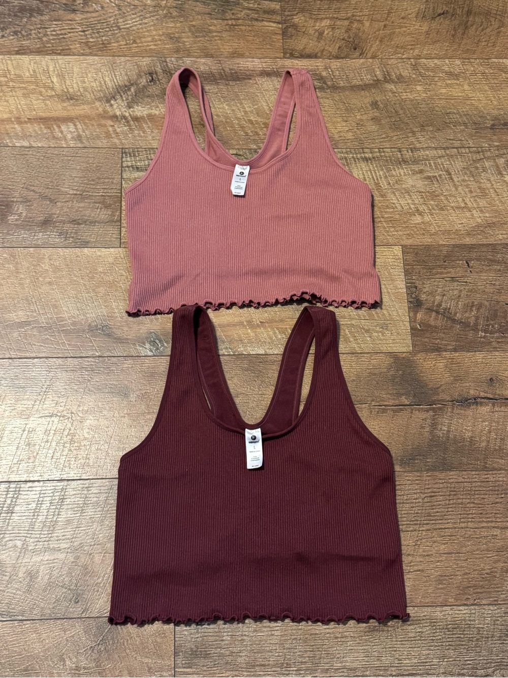 Ribbed Crop Tank Tops — Dusty Rose & Wine